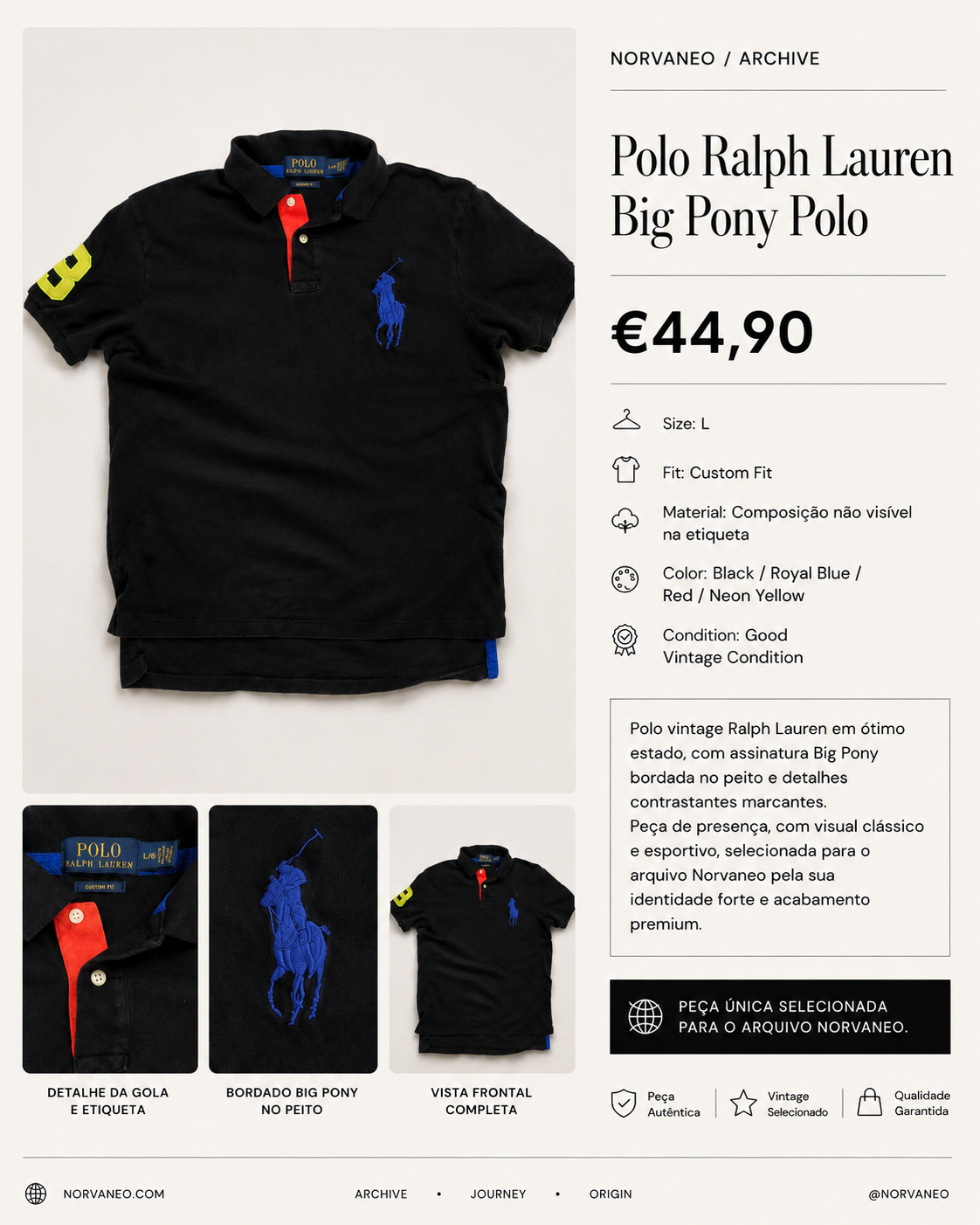 Polo Ralph Lauren Big Pony Custom Fit Polo — Black